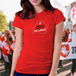Women’s T-shirt with #SOSBelarus Print and Belarus Map Contour